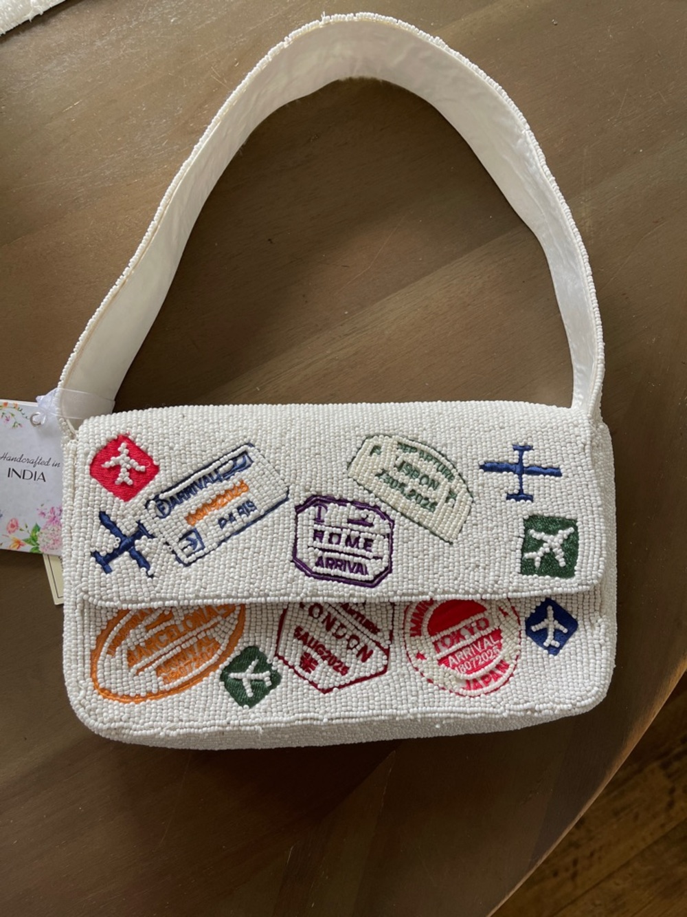 NEW White Beaded Travel Shoulder Bag
